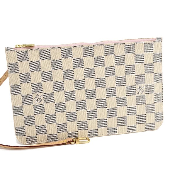 Authentic Louis Vuitton NEW Neverfull MM damier azur pink ballerina wristlet - Picture 1 of 8